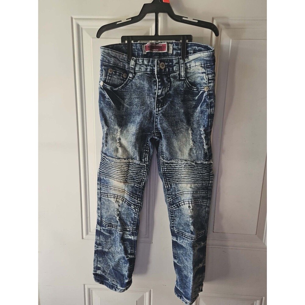 Brooklyn's Best Denim & Rivets Jeans‎ Size 6 Boys Acid Wash Moto Biker Stretch - Picture 5 of 12